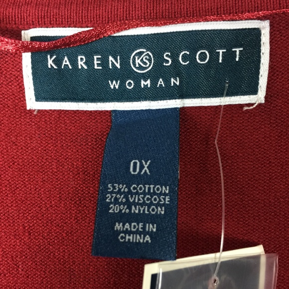 Karen Scott Red 3/4 Sleeve V-Neck Floral-Print Top - Picture 3 of 6